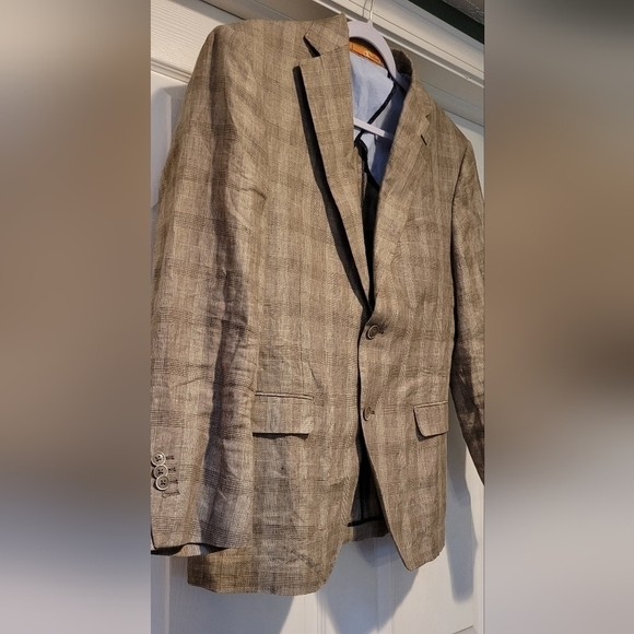 Bianco Brioni Firenze Two Button Brown Beige Pure 100% Linen Modern Fit 38S Coat - Picture 4 of 14